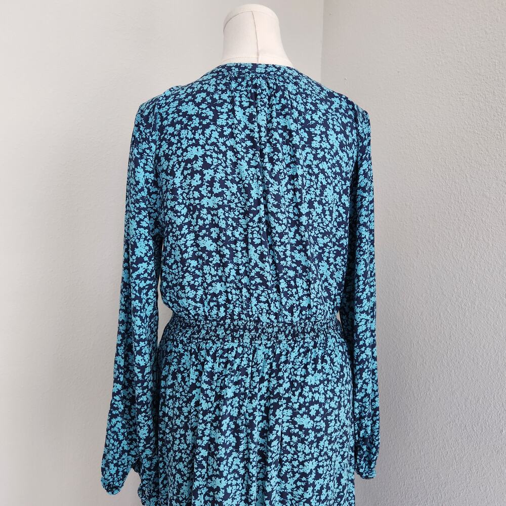 Vintage LOFT Blue Floral Long Sleeve Button Down A-Line Midi Dress L - Picture 10 of 12